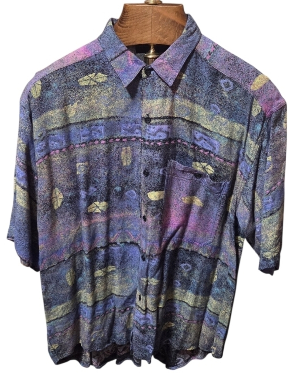 Vintage Tribes From The Land of The Brave Batik Colorful Button Shirt Size XL